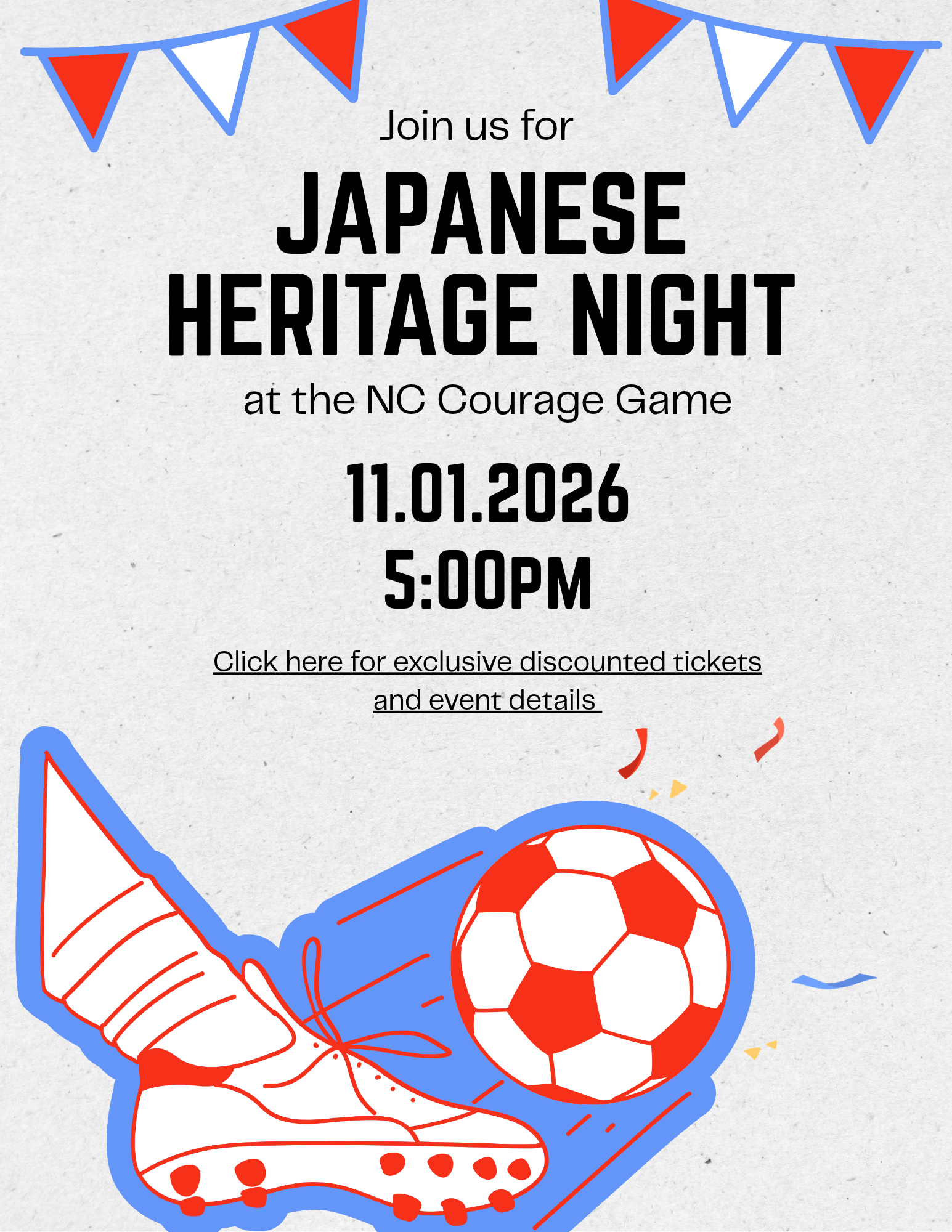Japanese Heritage Night November 1st, 2026 at 5:00 PM at the NC Courage Game
